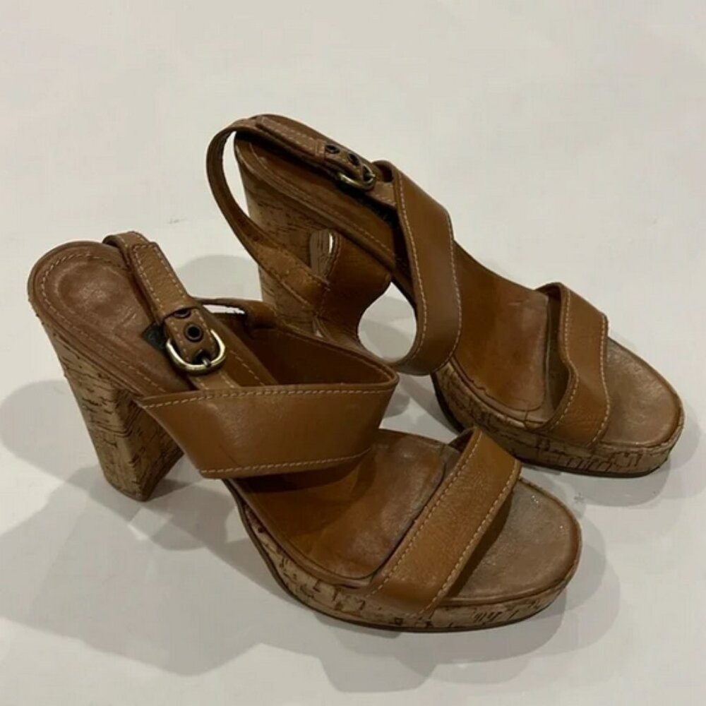 Corello brown wide strap cork block heel sandals size 6
